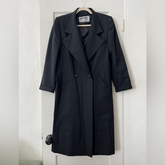 Vintage Ernst Strauss & Schnell Sports black overcoat double breasted wool coat - Picture 8 of 11